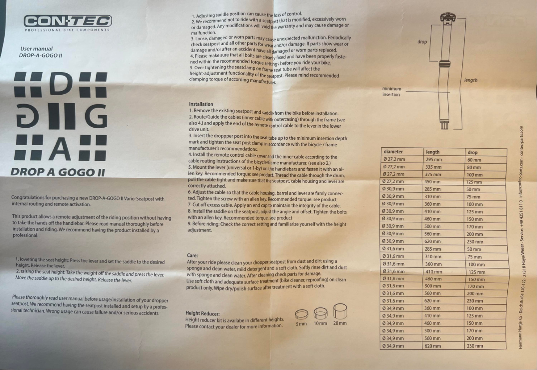 Contec Drop-A-Gogo II dropperpost Ø30,9 - 500/170 mm - 03280950
