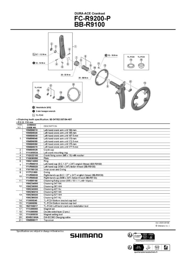 Shimano Venstre pedalarm låsering FC-R9x00-P - Y1VU00024