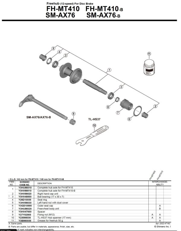 Shimano FH-MT410 12/142 mm akselkit - Y3HU98010
