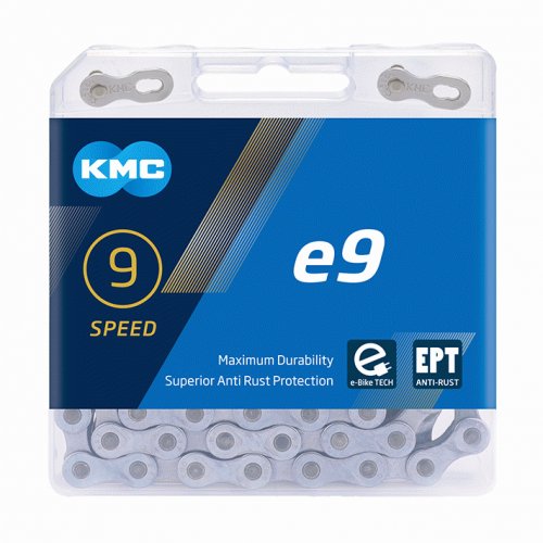 Kæde 9 speed KMC E9 EPT E-Bike sølv 136 led - BE09TEP36 - allbike.dk