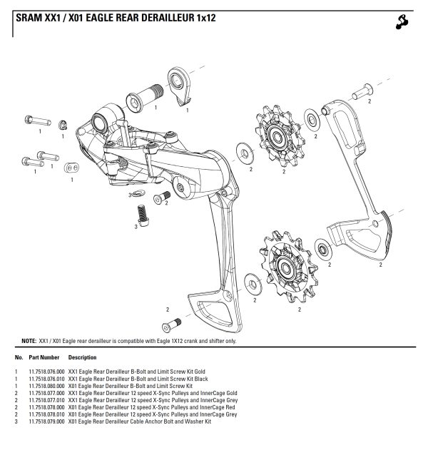 Pulleyhjul og Cage kit SRAM Eagle X01 12 speed Sort - 11.7518.078.010