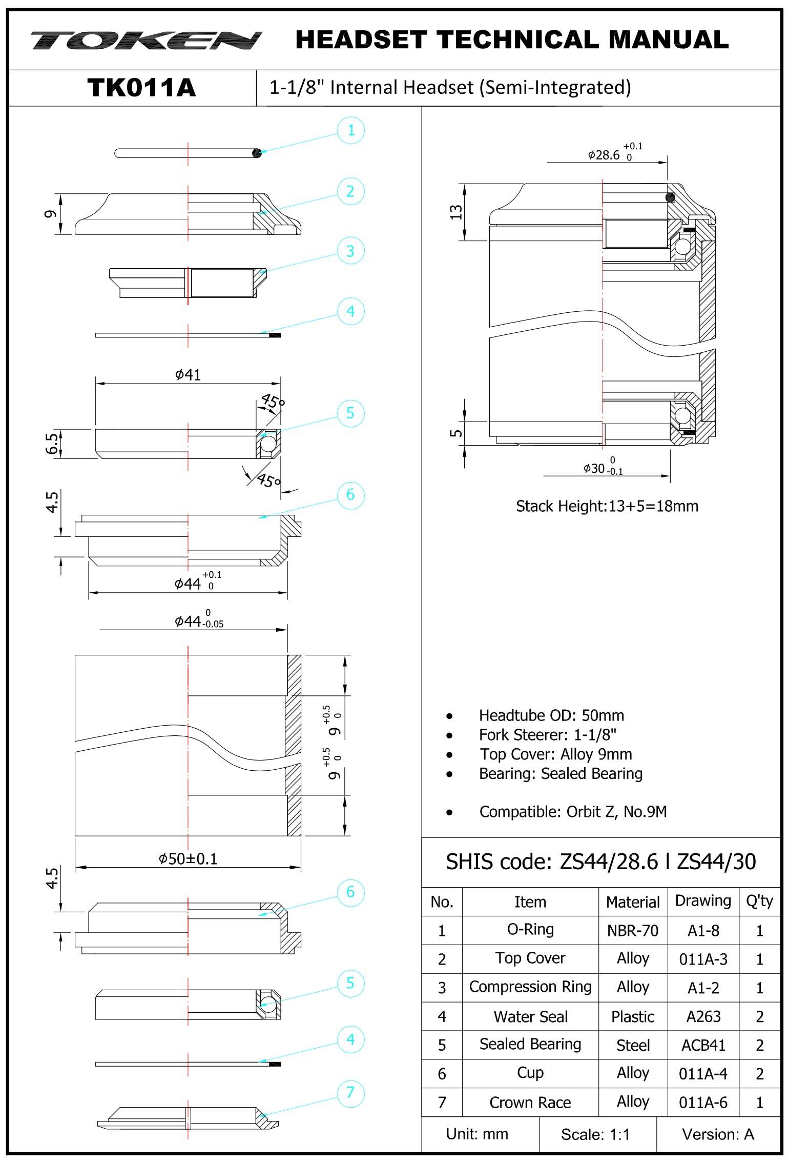 TOKEN Styrfitting 1-1/8" - 1-1/8" semi - TOKEN TK011A