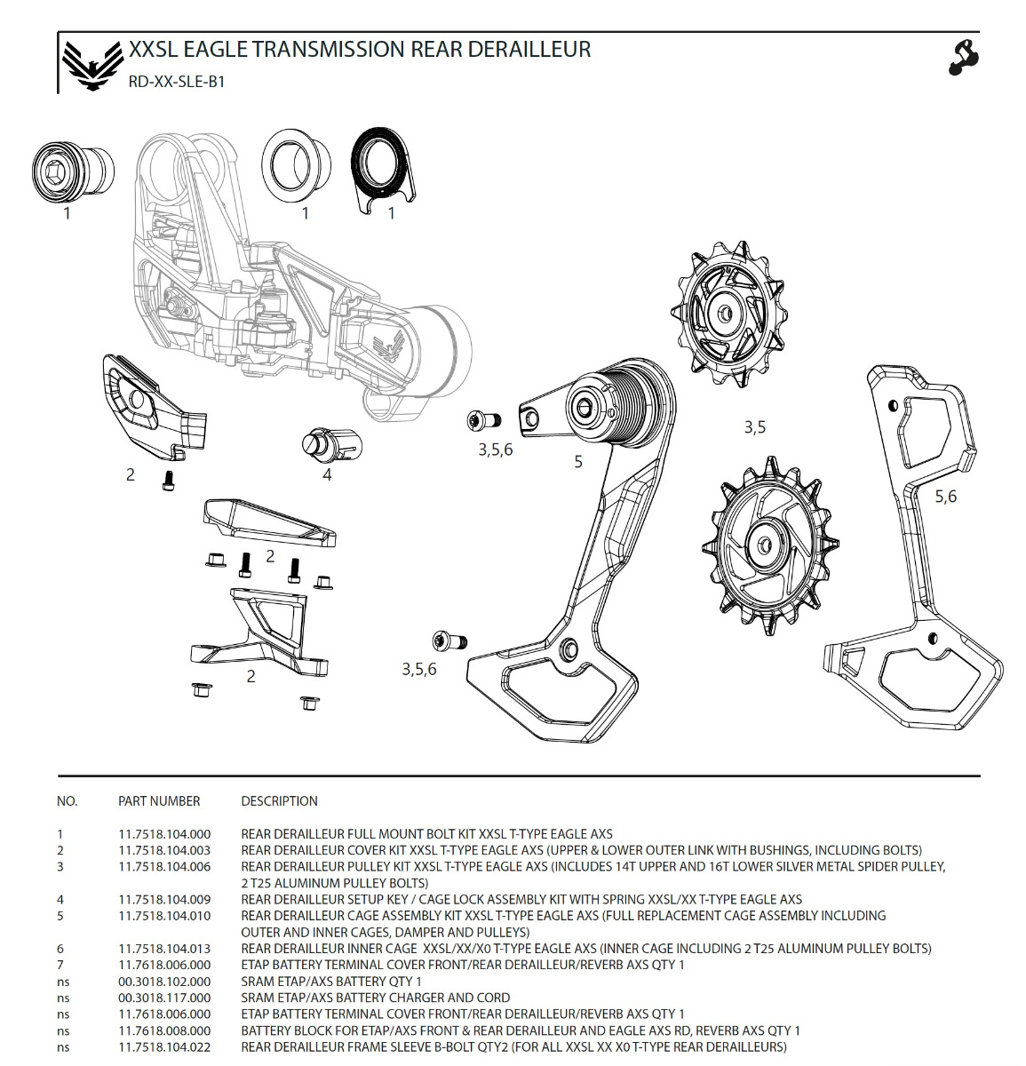 SRAM XXSL AXS T-Type bagskifter cage komplet - 11.7518.104.010